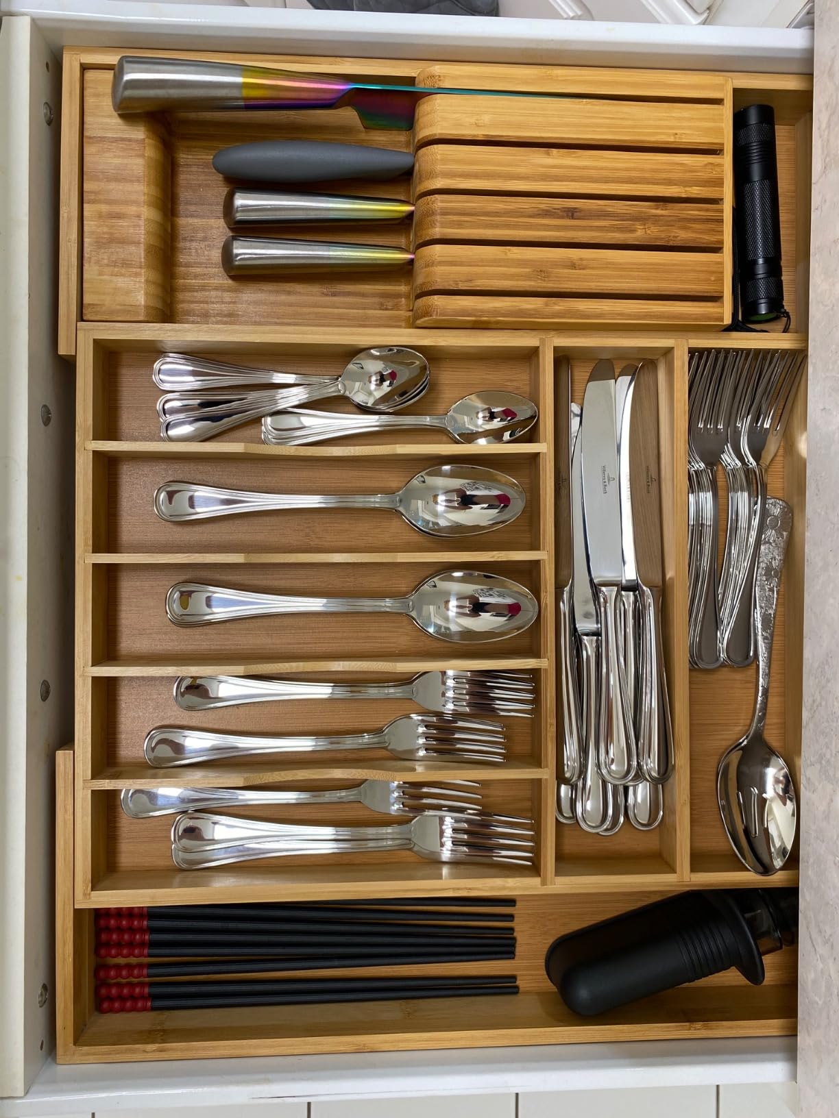 ROYAL CRAFT WOOD Luxury Bamboo Kitchen Drawer Organizer - Silverware Organizer, Utensil Holder & Cutlery Tray Drawer Dividers for Flatware (9 Slot, Natural) customer photo 1