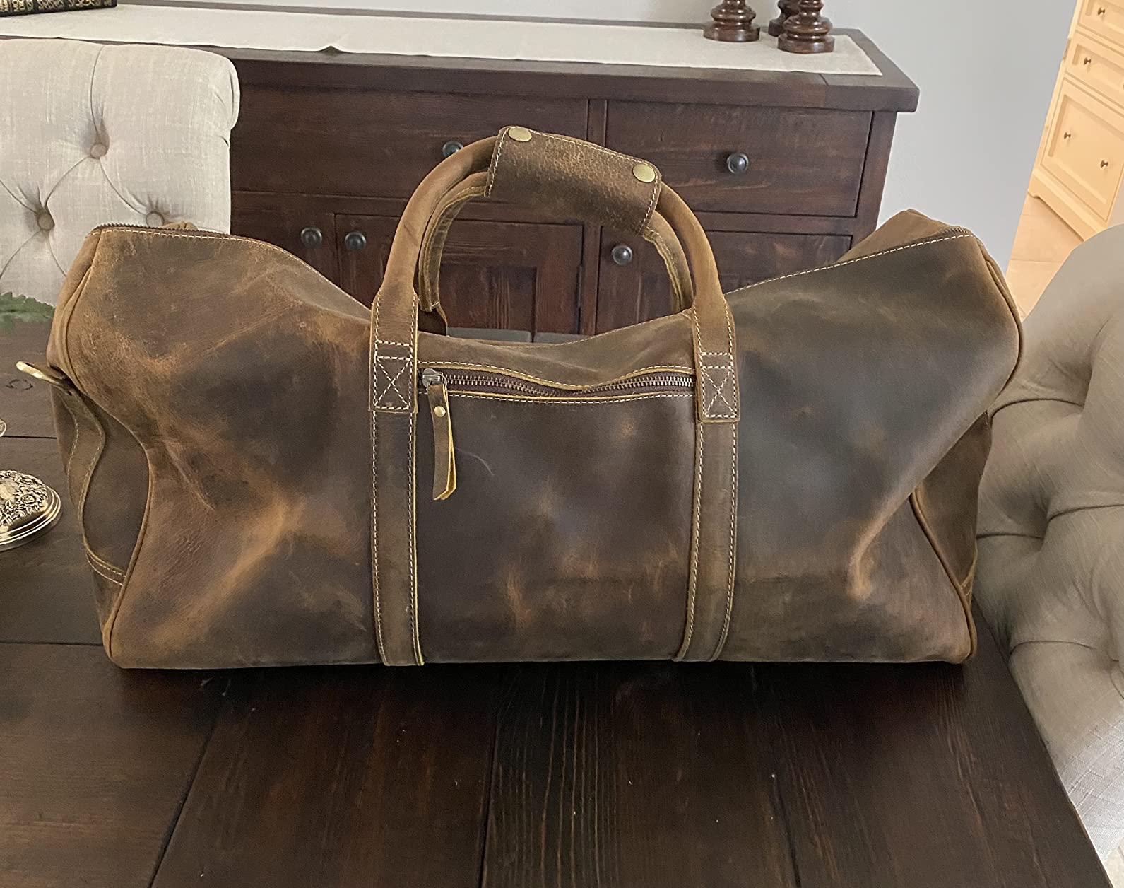 KomalC 24 Inch Leather Duffle Bag for Men & Women, Travel Weekend Bag customer photo 1