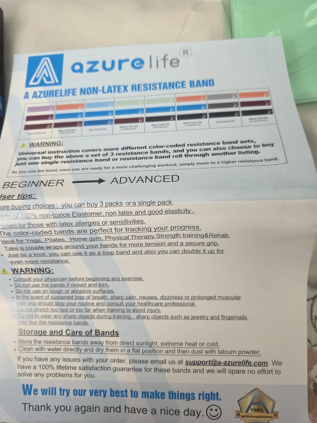 A AZURELIFE Resistance Bands, Professional Long Non-Latex Elastic Stretch Bands, Exercise Bands for Physical Therapy, Yoga, Pilates, Rehab, at-Home or The Gym Workouts, Strength Training customer photo 2