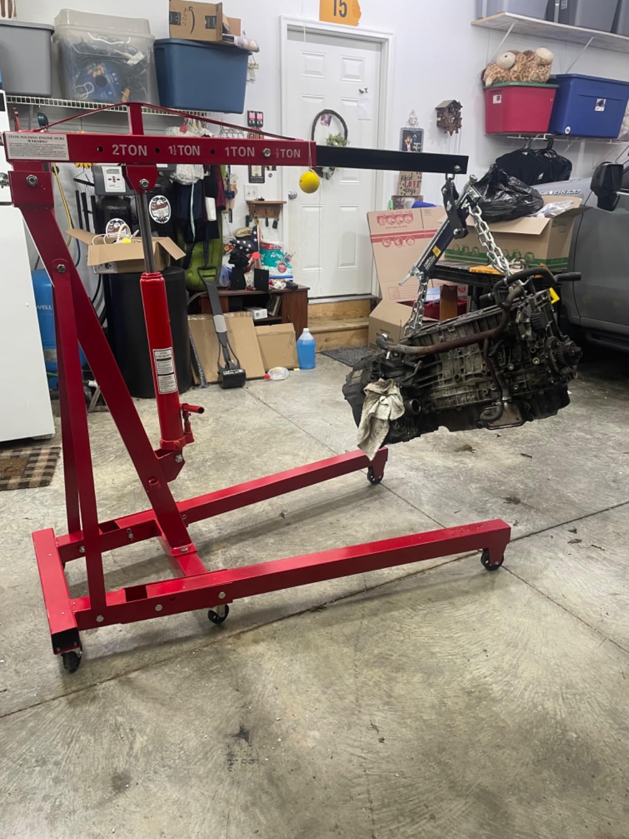 2 Ton Hydraulic Engine Hoist Crane, Folding Heavy-Duty Cherry Picker | 4400LBS Engine Hoist with 6 Locking Wheels & 4 Boom Positions for Truck SUV Engines Garage Workshop customer photo 2