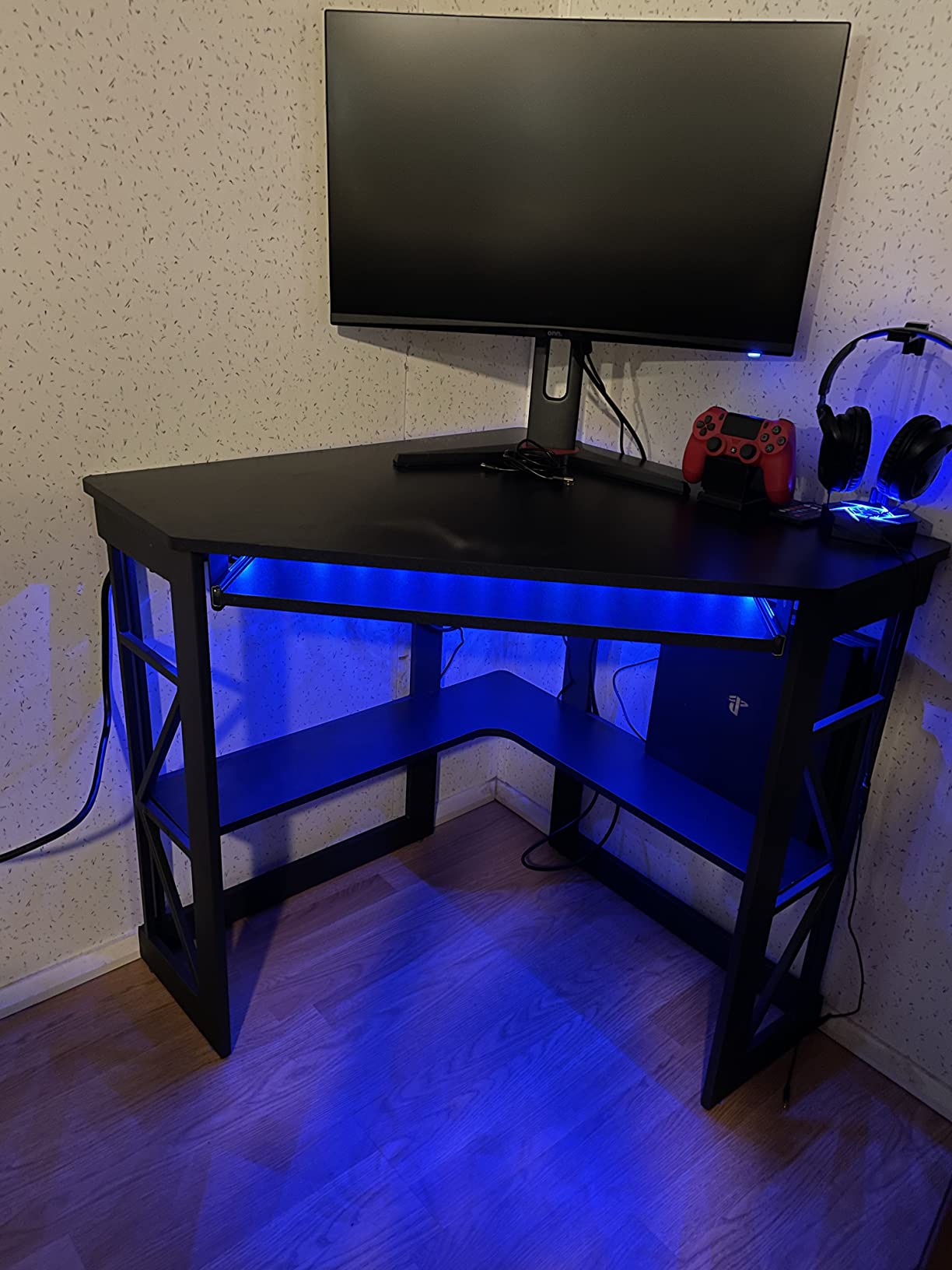 VECELO Corner Computer Desk 41 x 30 inches with Smooth Keyboard & Storage Shelves for Home Office Workstation, White customer photo 2