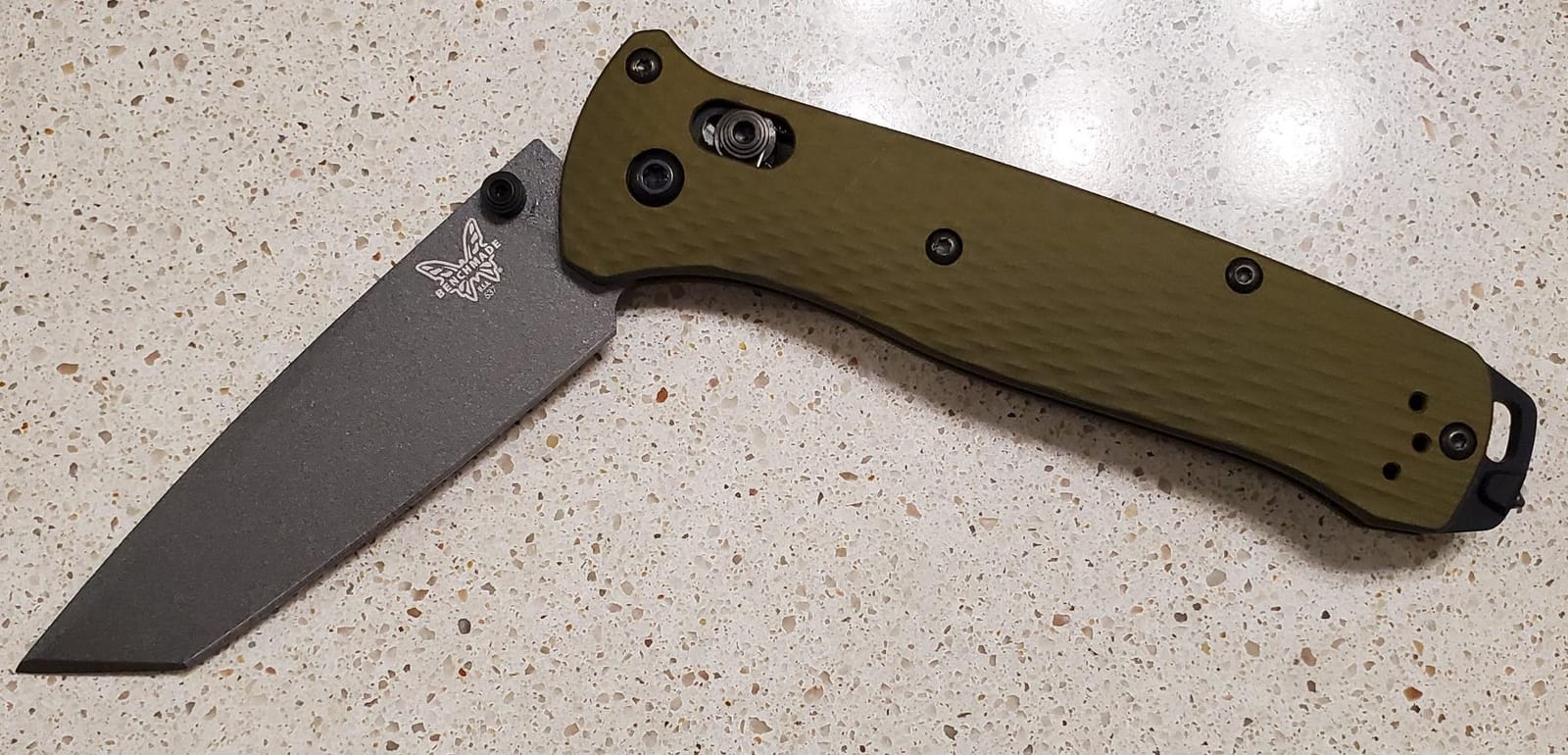 Benchmade Bailout Tactical Knife, M4 Steel Blade (537GY-1) | Woodland Green Aluminum handle, Tanto blade customer photo 1