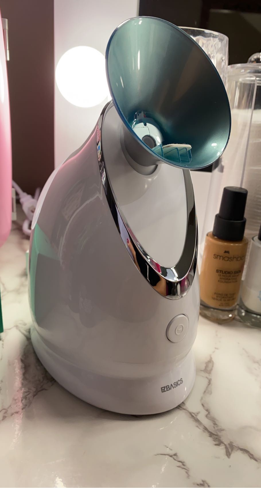 EZBASICS Facial Steamer, Nano Ionic Warm Mist for Facial Deep Cleaning Pink - Professional Face Steamer for Home Sauna SPA, Unclogs Pores Sinuses, Bonus 5 Piece Stainless Steel Skin Kit customer photo 2