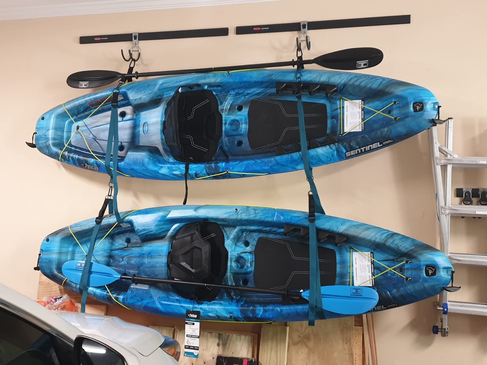 Pelican Double Kayak Storage Strap System - for Indoor and Outdoor Kayak and SUP Paddle Board Hangers - Comes with Paddle Clips - Black/Turquoise customer photo 2