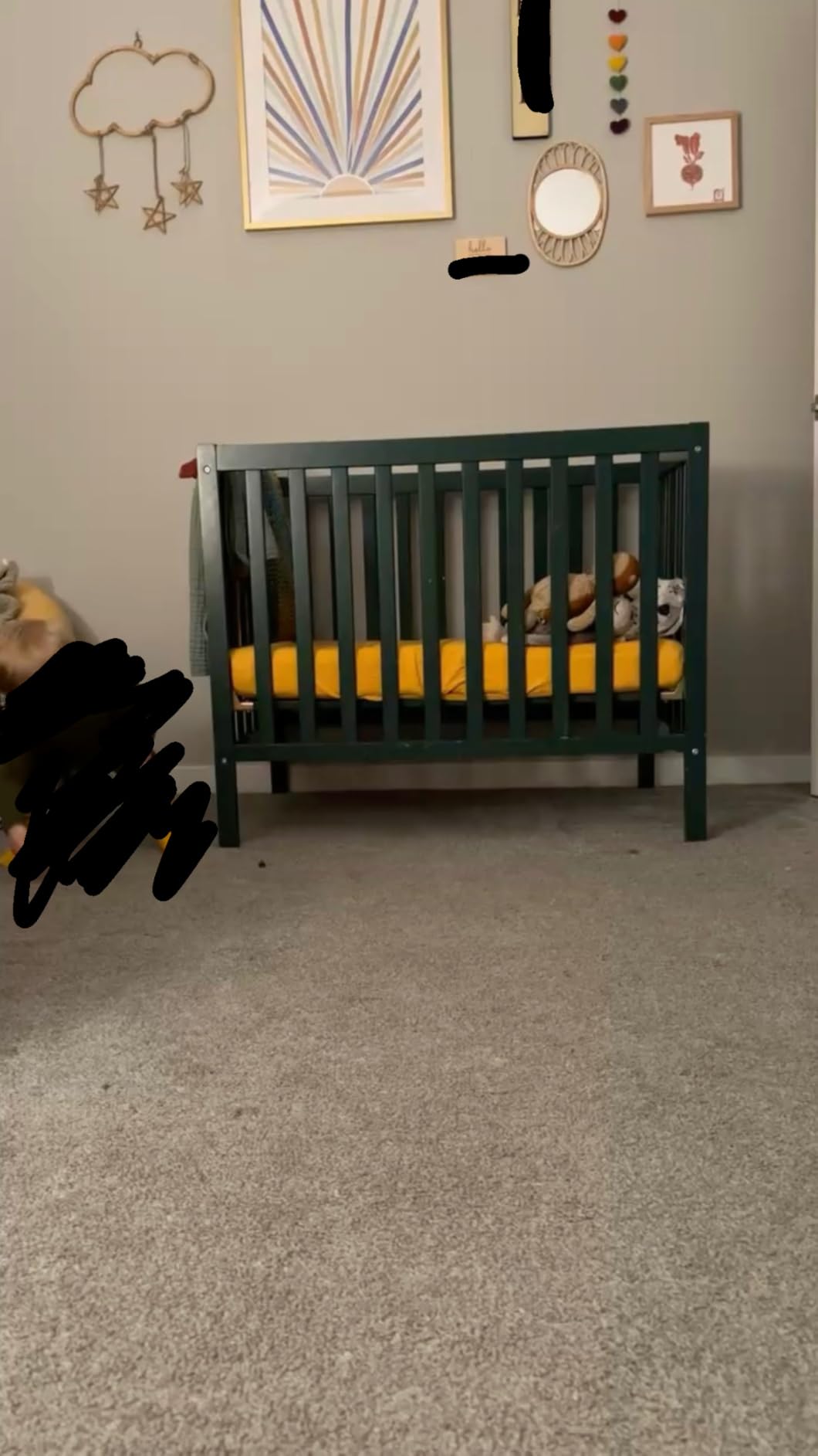 Dream On Me Edgewood 4-in-1 Convertible Mini Baby Crib in Cool Grey, GreenGuard Gold & BSA, Non-Toxic, Compact 40x25x33