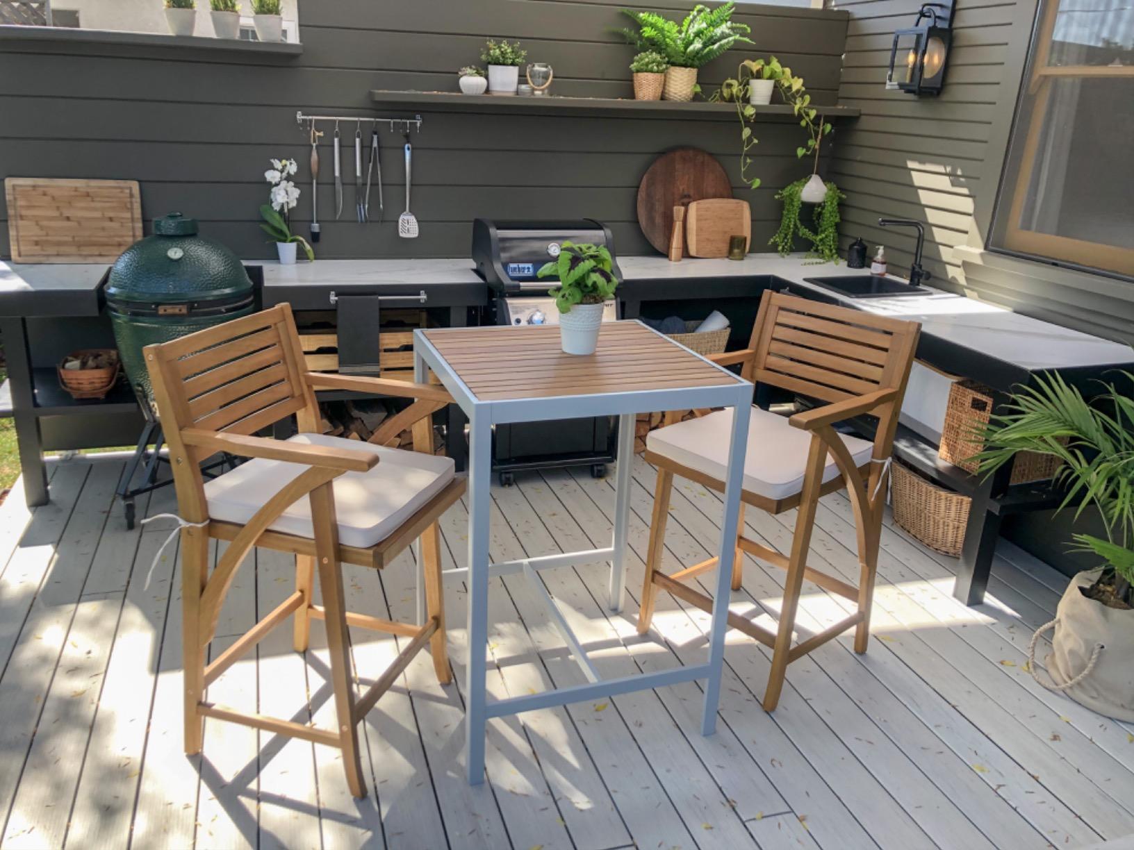 Best Choice Products Set of 2 Outdoor Acacia Wood Bar Stools Bar Chairs for Patio, Pool, Garden w/Weather-Resistant Cushions - Cream customer photo 2