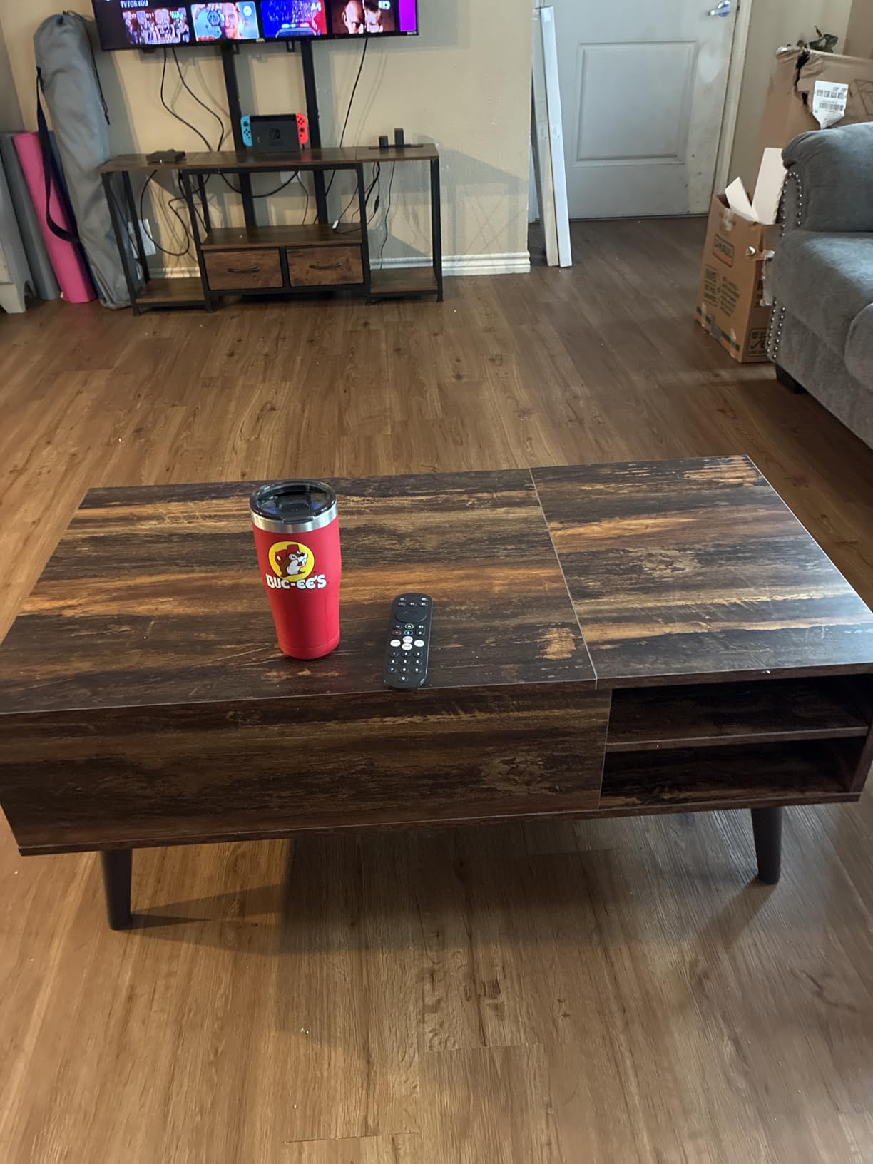 WLIVE Lift Top Coffee Table with Hidden Storage, Adjustable Shelf, Brown | Mid Century Modern Wooden Coffee Table, for Dining/Living Rooms/Offices; 39.4