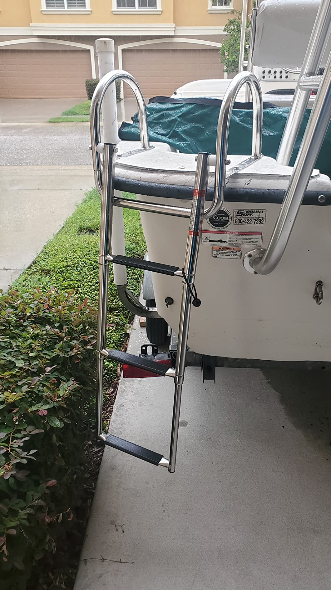 3 Steps Pontoon Boat Ladder, Stainless Steel Folding Telescoping Rear Entry Inboard Ladder Heavy Duty Custom Swim Deck Ladder with Pedal Hand Railing Ladder customer photo 1