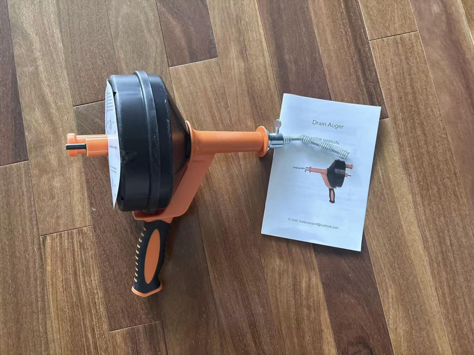 Drain Auger, Clog Remover with Drill Adapter, 25 Feet Flexible Plumbing Snake Use Manually or Powered for Kitchen, Bathroom and Shower Sink, Comes with Gloves (orange) customer photo 1