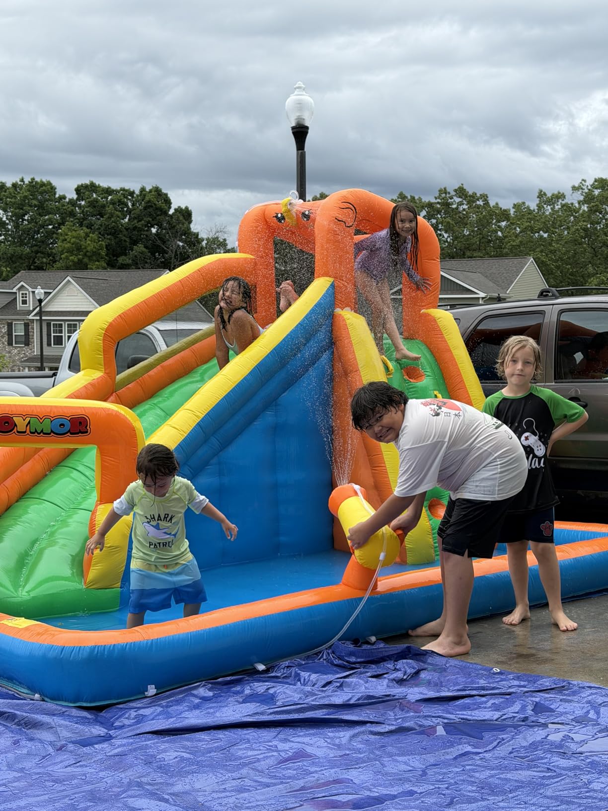 JOYMOR Inflatable Water Slide Park with Splash Pool, Climbing Wall, Water Cannon, Blow up Water Slides for Backyard Outdoor Fun Summer Water Plays for Party Birthday Gift customer photo 1