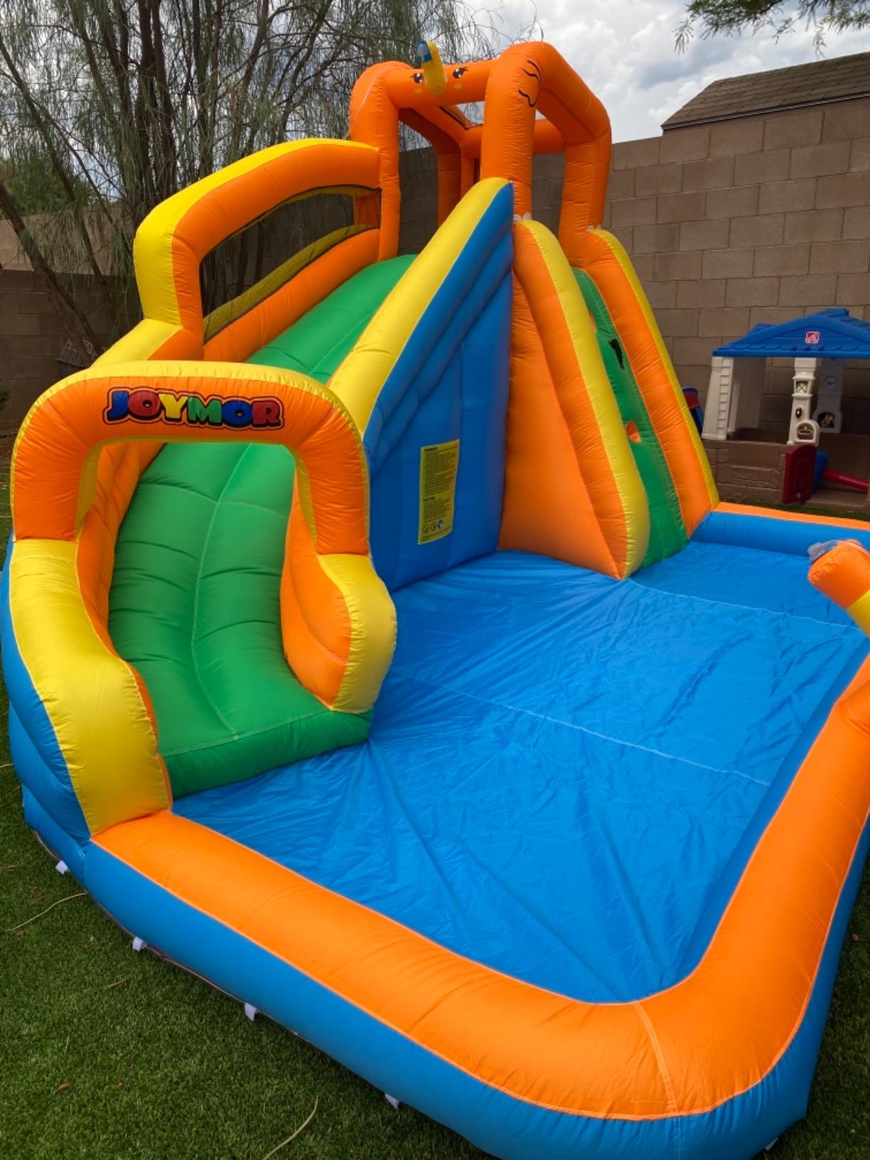 JOYMOR Inflatable Water Slide Park with Splash Pool, Climbing Wall, Water Cannon, Blow up Water Slides for Backyard Outdoor Fun Summer Water Plays for Party Birthday Gift customer photo 2