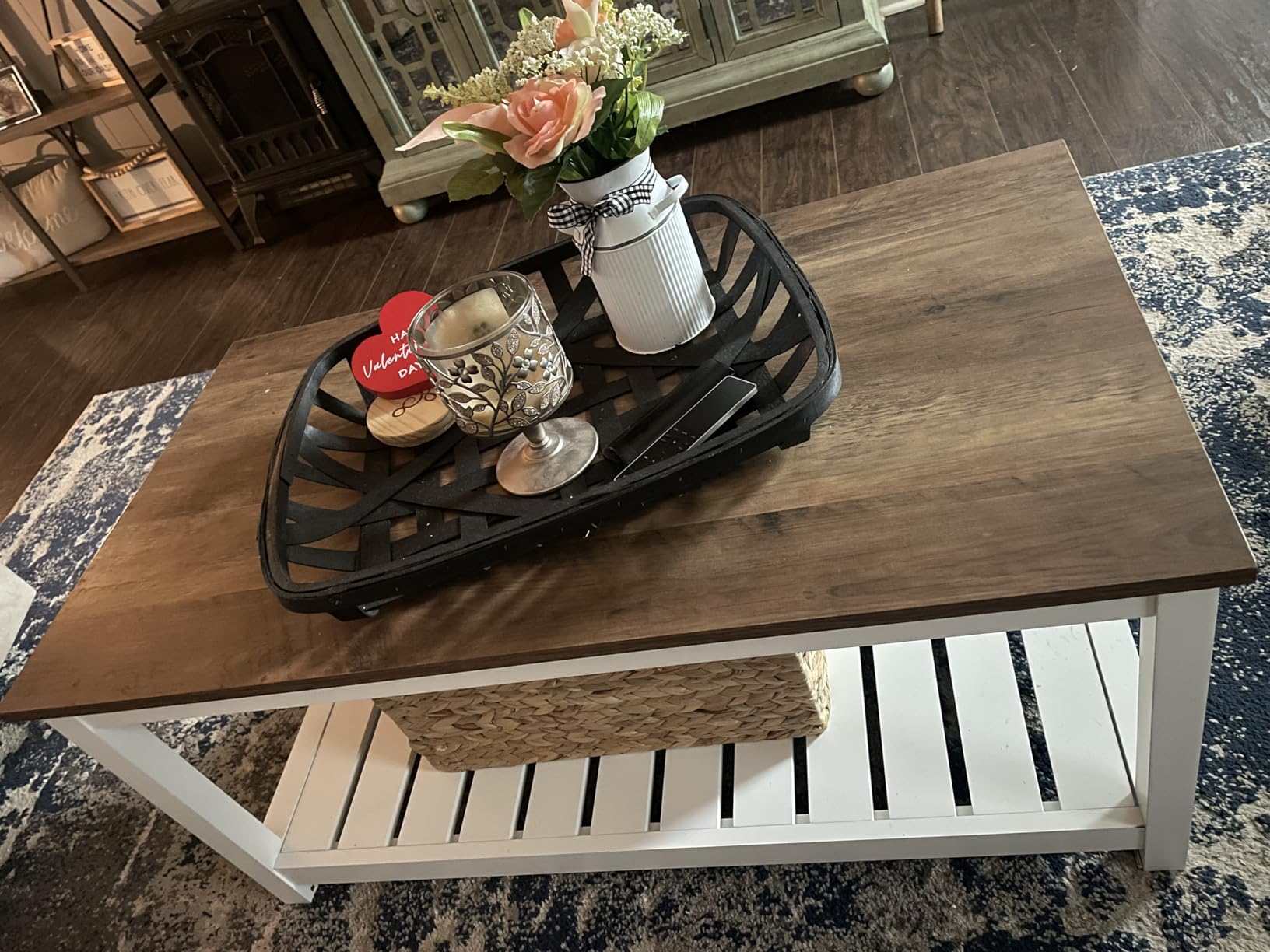 FOLUBAN Industrial Coffee Table with Shelf, Wood and Metal Rustic Cocktail Table for Living Room, Oak customer photo 1