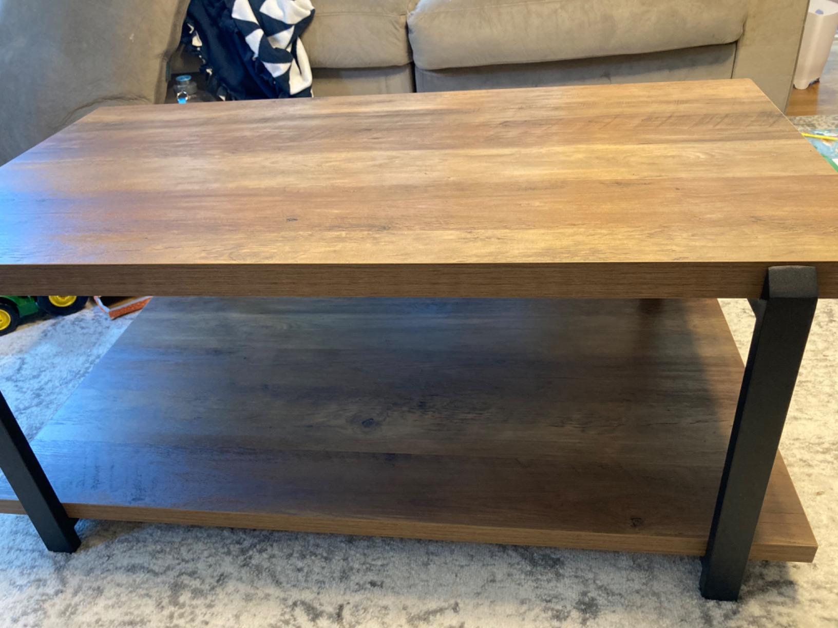 FOLUBAN Industrial Coffee Table with Shelf, Wood and Metal Rustic Cocktail Table for Living Room, Oak customer photo 2