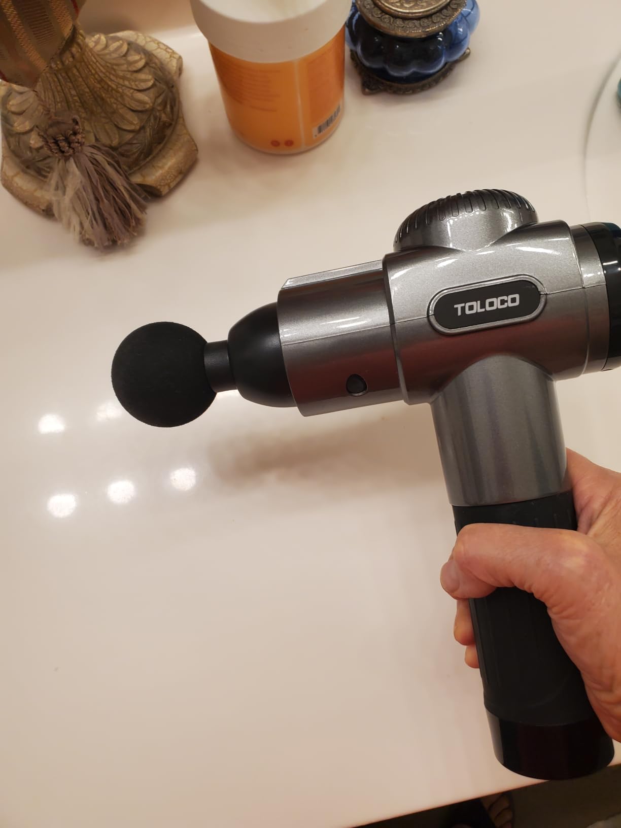 TOLOCO Massage Gun, Deep Tissue Back Massage for Athletes for Pain Relief, Percussion Massager with 10 Massages Heads & Silent Brushless Motor, Fathers Day Dad Gifts, Grey customer photo 1