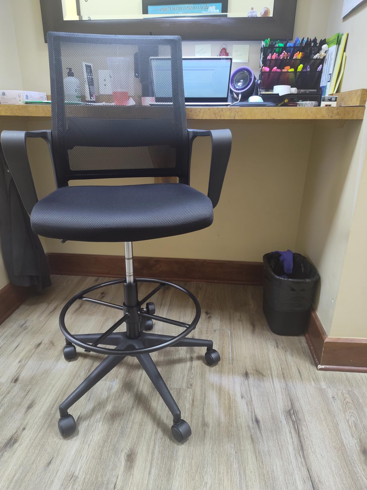 BestOffice | Tall Drafting Chair | Black | with Lumbar Support | Adjustable Seat Height & Footrest | Ergonomic Mesh Back, 360 Swivel & Rolling Wheels | For Home, Office, Workspaces customer photo 1