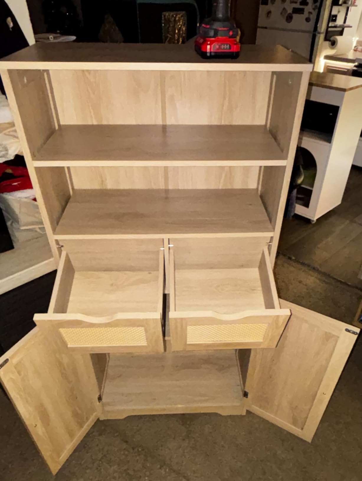 Iwell Bathroom Storage Cabinet with 2 Drawers, Small Kitchen Pantry Cabinet | Kitchen Cabinet with Adjustable Shelves, Coffee Bar Cabinet for Kitchen, Living Room, Entryway, Grey customer photo 1