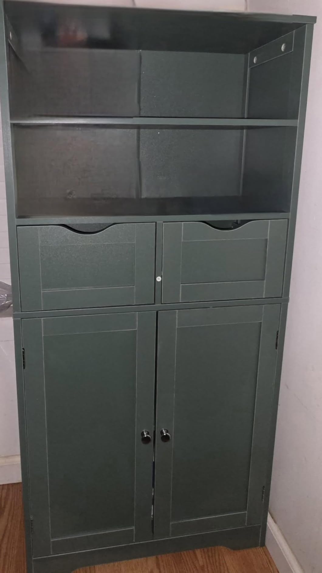 Iwell Bathroom Storage Cabinet with 2 Drawers, Small Kitchen Pantry Cabinet | Kitchen Cabinet with Adjustable Shelves, Coffee Bar Cabinet for Kitchen, Living Room, Entryway, Grey customer photo 2