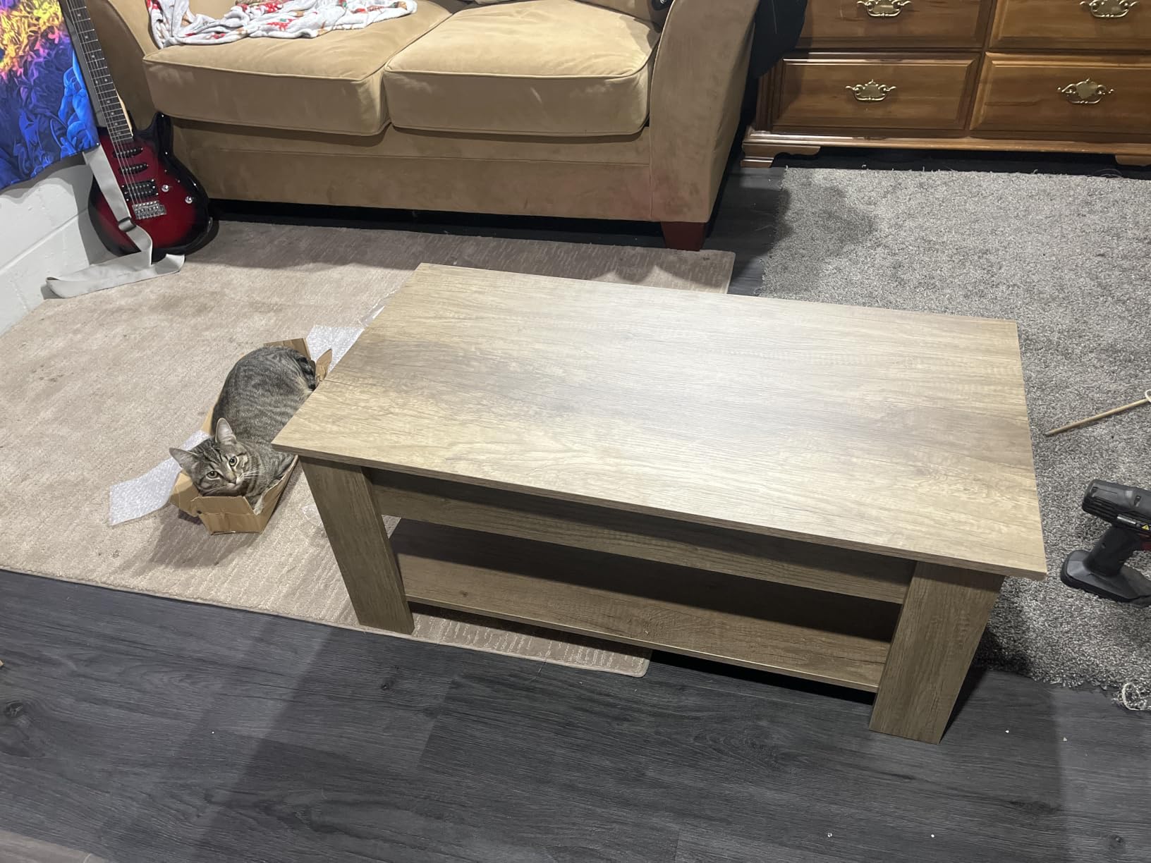 Yaheetech Lift Top Coffee Table with Hidden Storage & Shelf, Gray, 38.6
