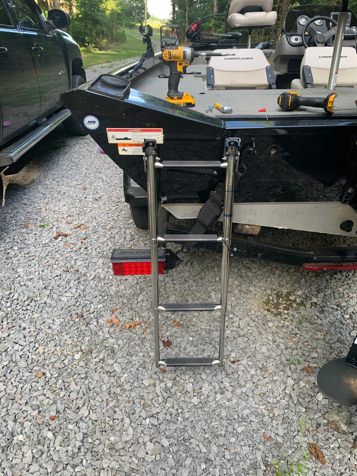 White Water - 4 Step Telescoping Folding Transom Ladder | Marine 304 Stainless Steel Boat Ladder | Rear Entry | Corrosion Resistant Non-Slip Steps | Pontoon Swim Platform Mount | B00364 customer photo 1