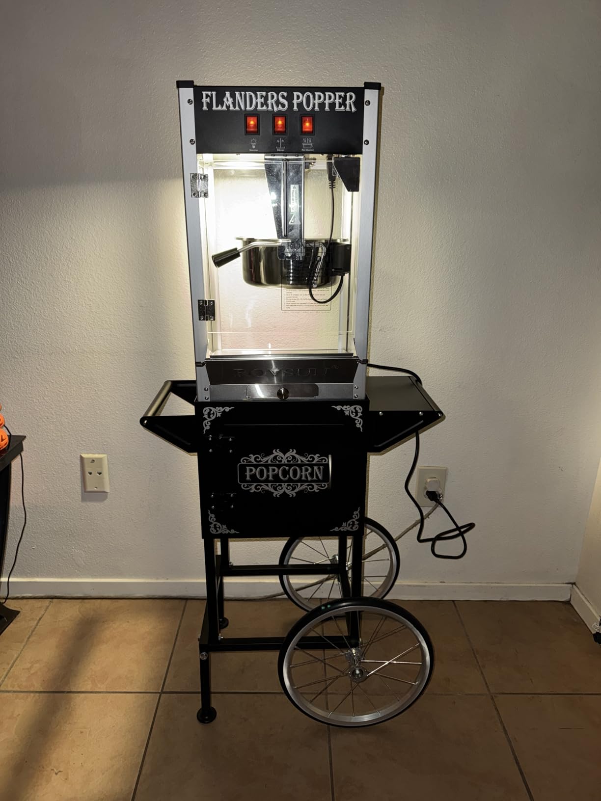 ROVSUN Popcorn Machine with Cart & 8 Oz Kettle Makes Up to 32 Cups ETL Certified, Vintage Popcorn Maker with Stainless Steel Scoop, Oil Spoon & 3 Popcorn Cups for Commercial Home Movie Theater, Red customer photo 1