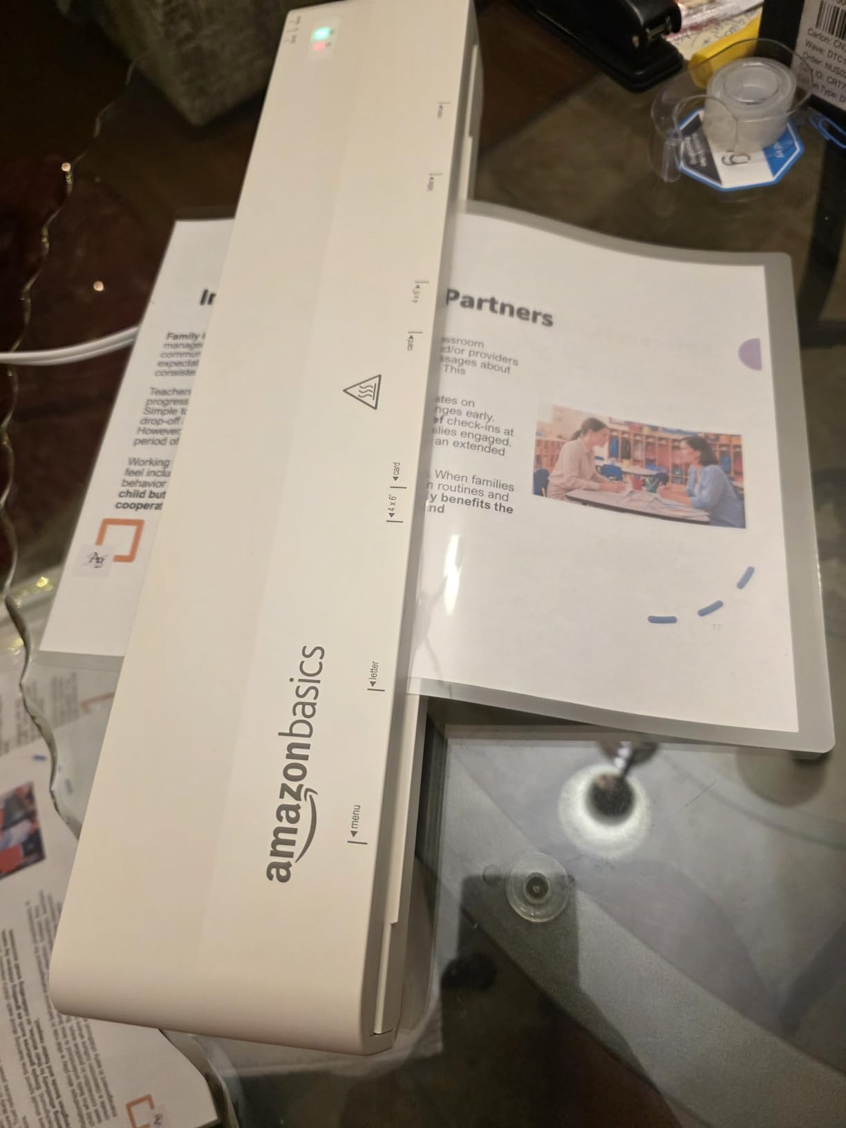 Amazon Basics 12-Inch Thermal Laminator Machine, 1 Min Fast Warm-Up, for Documents Photos, Home/Office/School Use, 20 Pouches Included, White customer photo 2