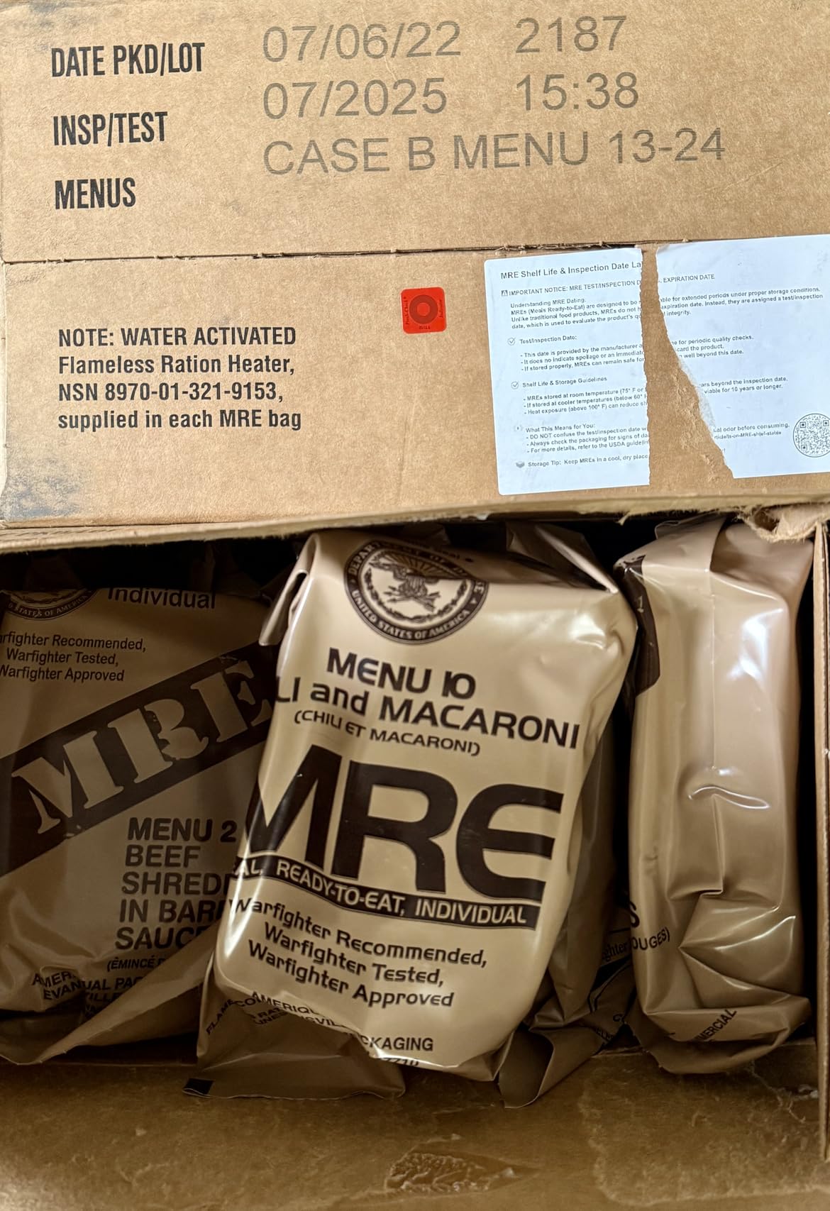 U.S. MRE Variety Pack of 12, A or B Case Random | MRE Kit Emergency-Ready - 12-Meal Variety Pack w/ Flameless Heater, Entree & Dessert, Survival Ration customer photo 1