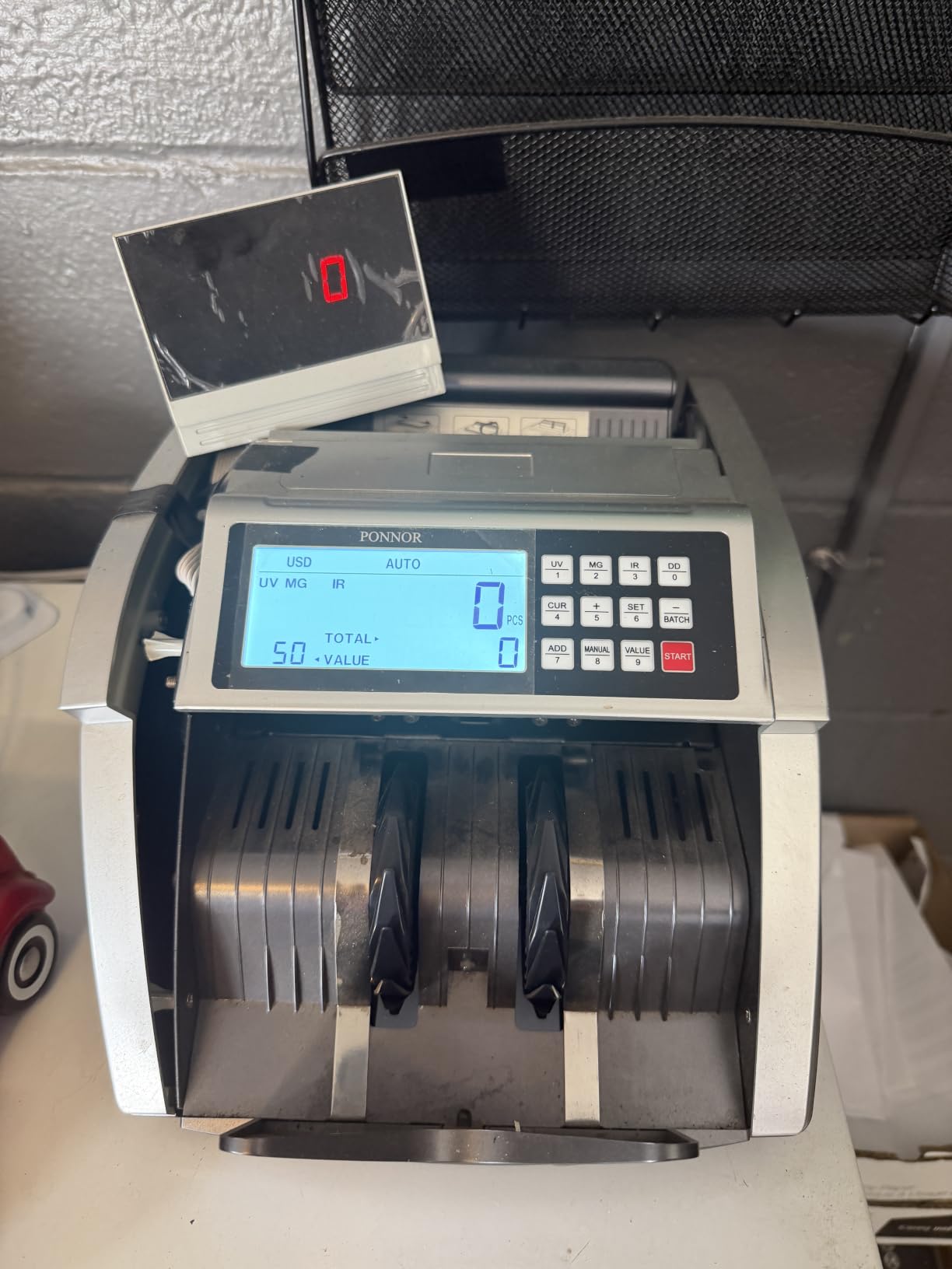 PONNOR Money Counter Machine with Value Bill Count, Cash Counter for Dollar, Euro with UV/MG/IR/DD/DBL/HLF/CHN Counterfeit Detection, Add/Bat/Value Mode Bill Counting Machine with Large LCD Display customer photo 1