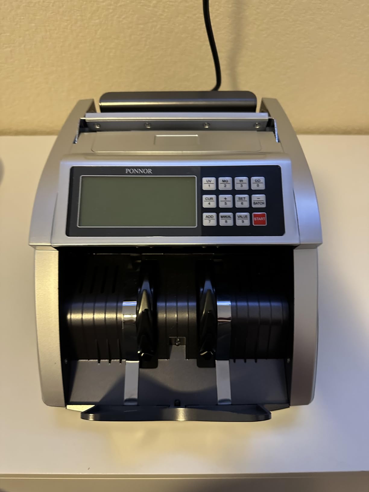 PONNOR Money Counter Machine with Value Bill Count, Cash Counter for Dollar, Euro with UV/MG/IR/DD/DBL/HLF/CHN Counterfeit Detection, Add/Bat/Value Mode Bill Counting Machine with Large LCD Display customer photo 2
