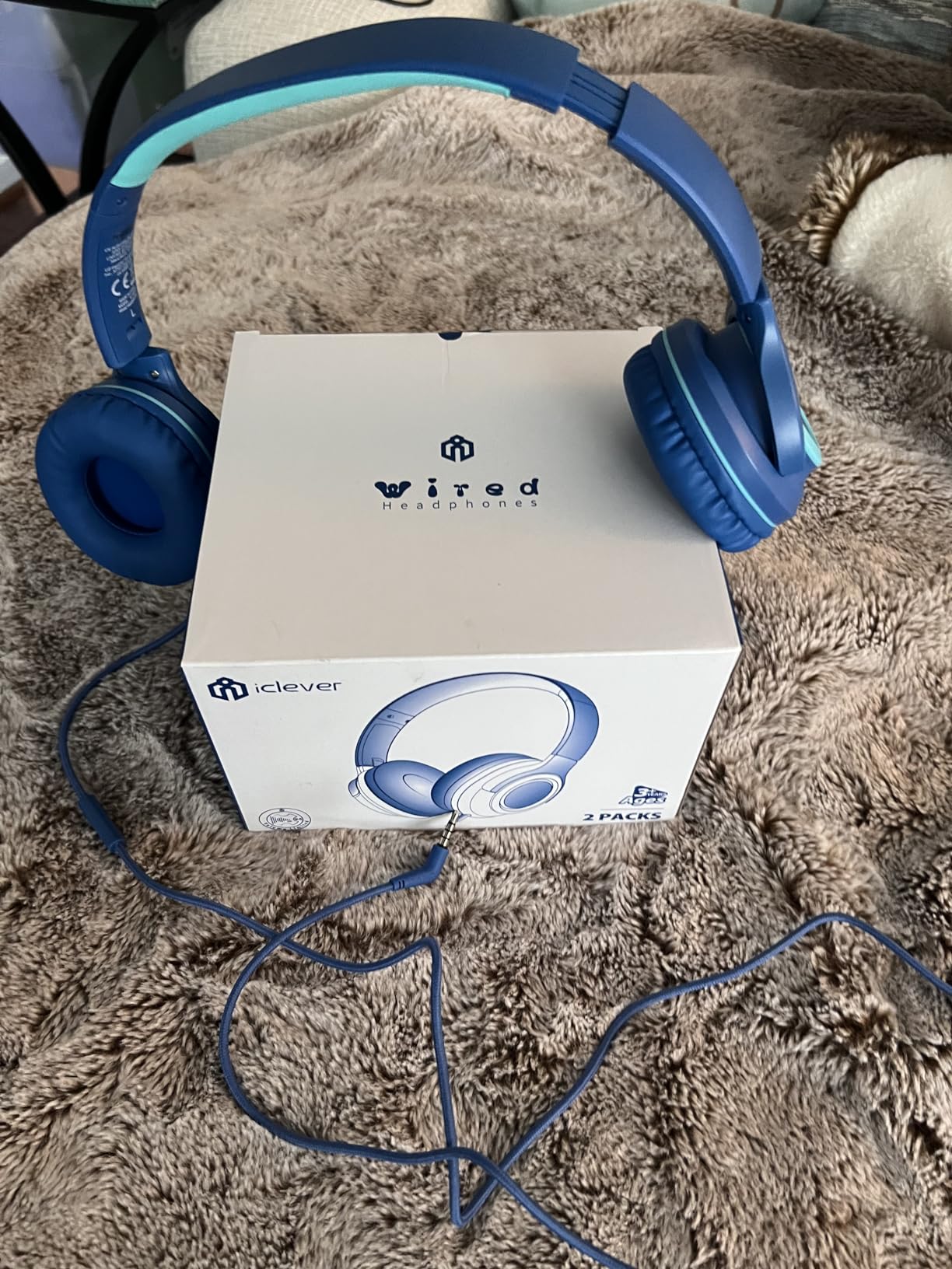 iClever HS22 2-Pack Kids Headphones with Sharing Splitter for School Travel | SafeSound Tech3.0, Share Audio, Tangle-Free, 3.5mm Jack, Foldable, Stereo Sound, Wired Headphones for Kids, Green & Blue customer photo 2