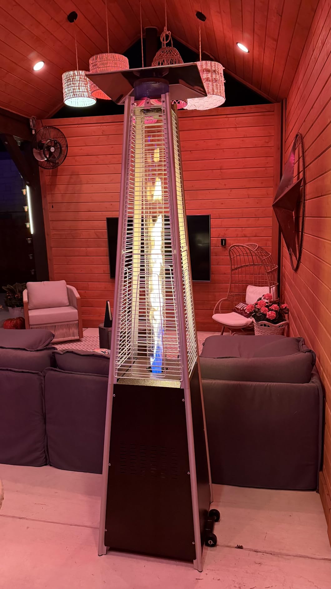 Pamapic Patio Heater, 48,000 BTU Pyramid Flame Outdoor Heater with Cover, Quartz Glass Tube, 87