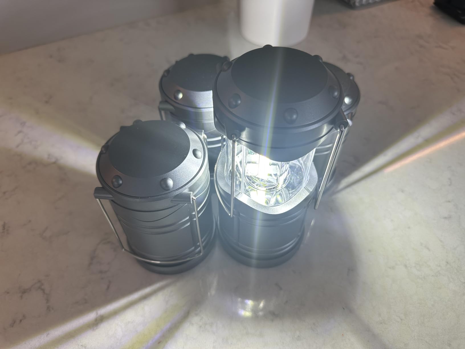Lichamp LED Camping Lantern, 4 Pack Battery Powered Flashlight for Power Outages, Portable Collapsible Hanging Light Essential for Home, Outdoor, Emergency Lamp Survival Kit Gear for Hurricane, Gray customer photo 2