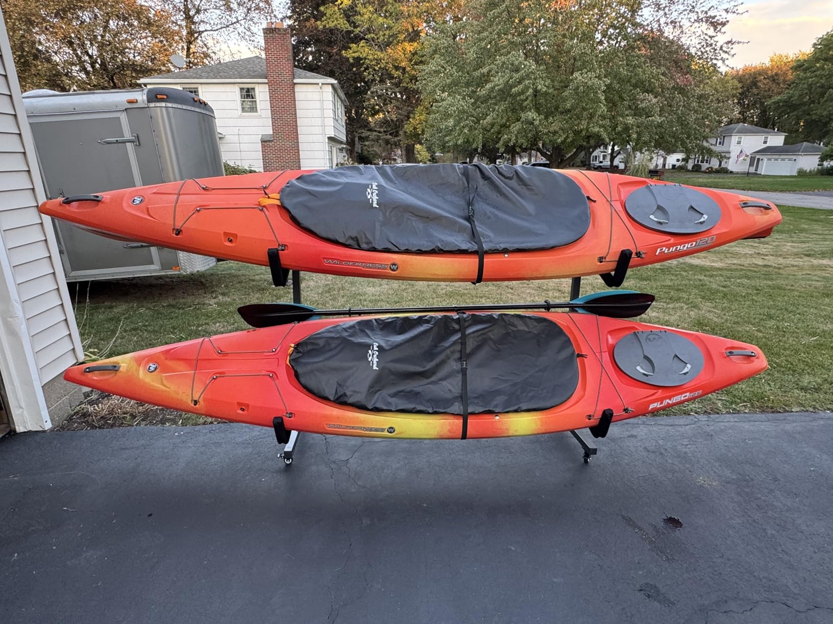 Bonnlo Kayak Stand Freestanding Storage Rack for Kayak Canoe Boat Paddle Board SUP Surfboard for Indoor Outdoor Garage, Shed, Dock with Lockable Wheels Wide Adjustable customer photo 2