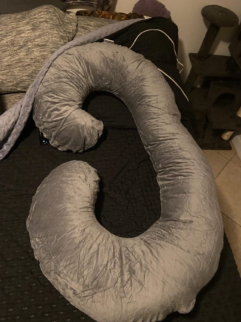 1 MIDDLE ONE Pregnancy Pillow, C Shaped Full Body Pillow for Maternity Support and Pregnant Women Sleeping with Velvet Cover (Dark Grey) customer photo 1