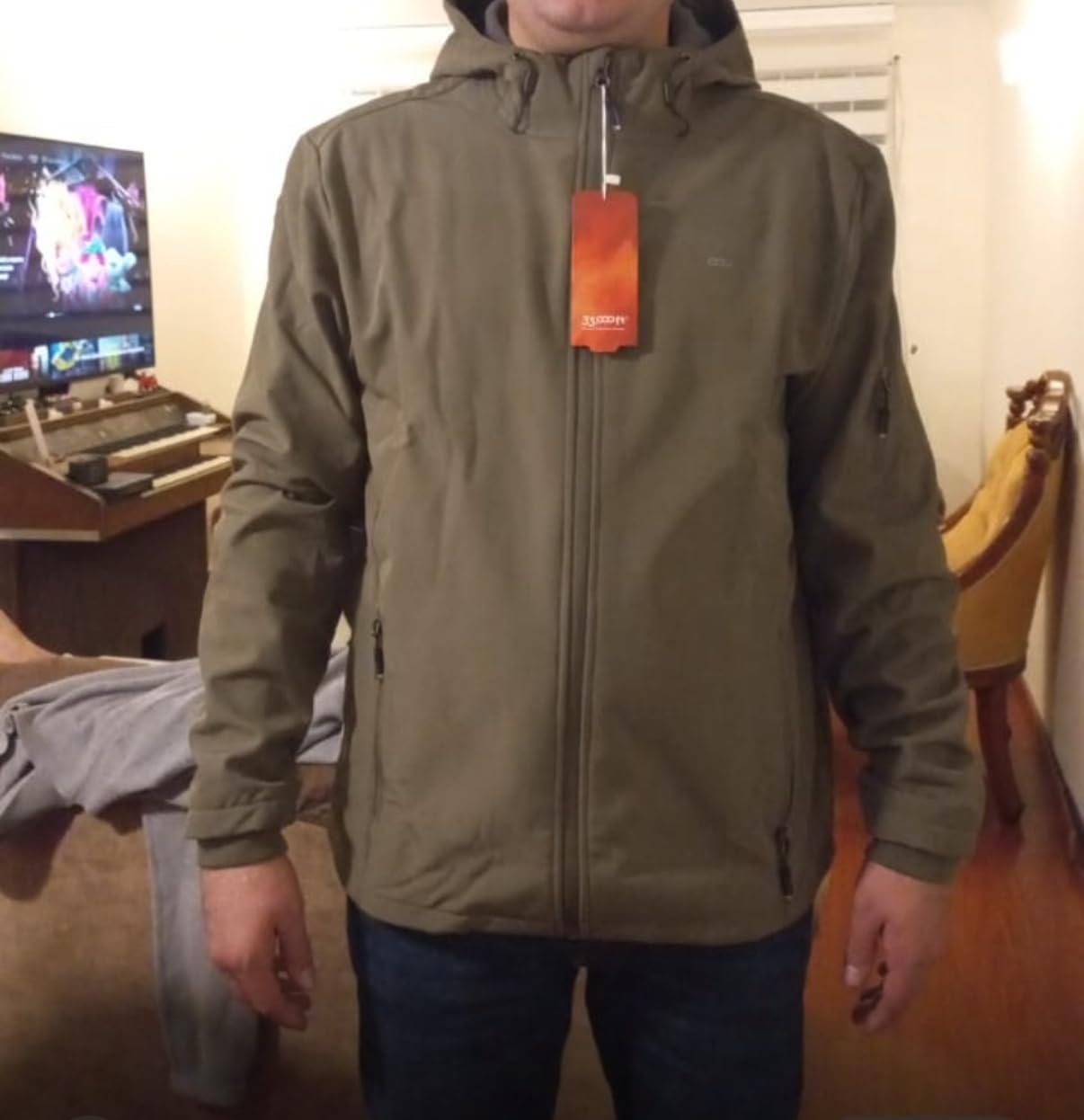 33,000ft Men's Hooded Fleece Lined Rain Shell Jacket Waterproof Lightweight customer photo 1