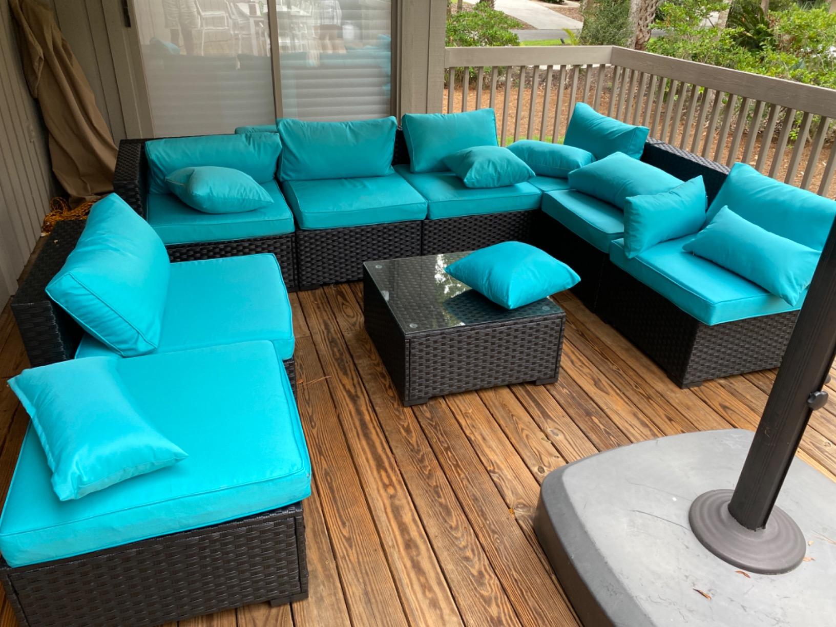 Rattaner 10 Pieces Outdoor Sectional All-Weather Wicker Patio Furniture Set Patio Sectional and Steel Fire Table and Glass Patio Table Non-Slip Cushions and Waterproof Covers, Khaki customer photo 2
