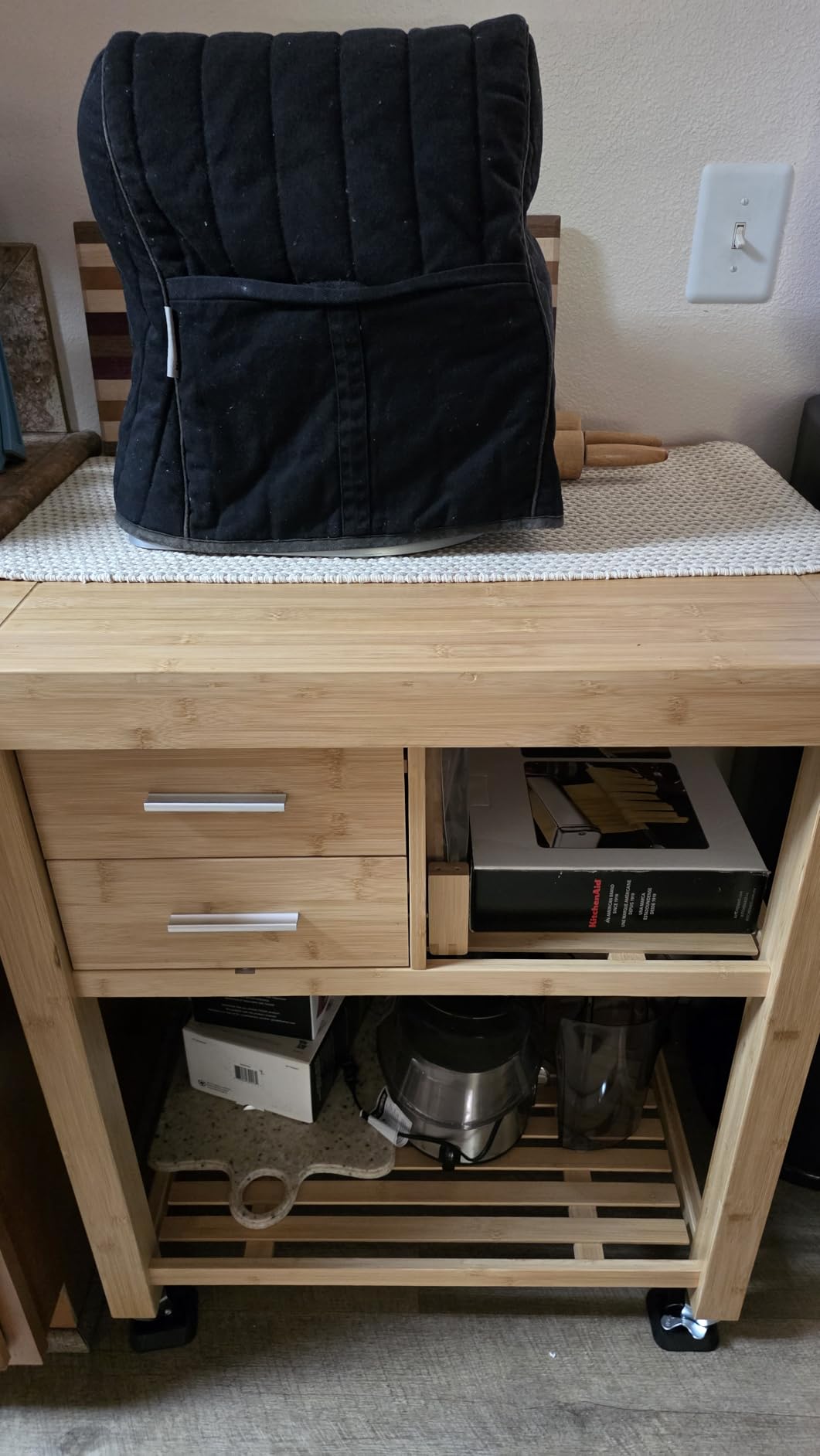 Rolling Kitchen Island Cart with Drawers Shelves, Towel Rack, Locking Casters, Butcher Block Food Prepping Cart Trolley on Wheels, Bamboo Wood customer photo 2