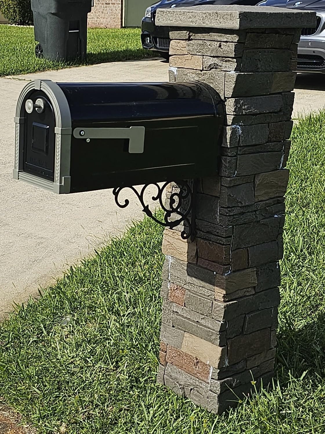 Brunswick Large, Steel, Post Mount Mailbox, Black with Brushed Nickel | Galvanized Steel, Magnetic Door Closure, USPS Approved customer photo 1