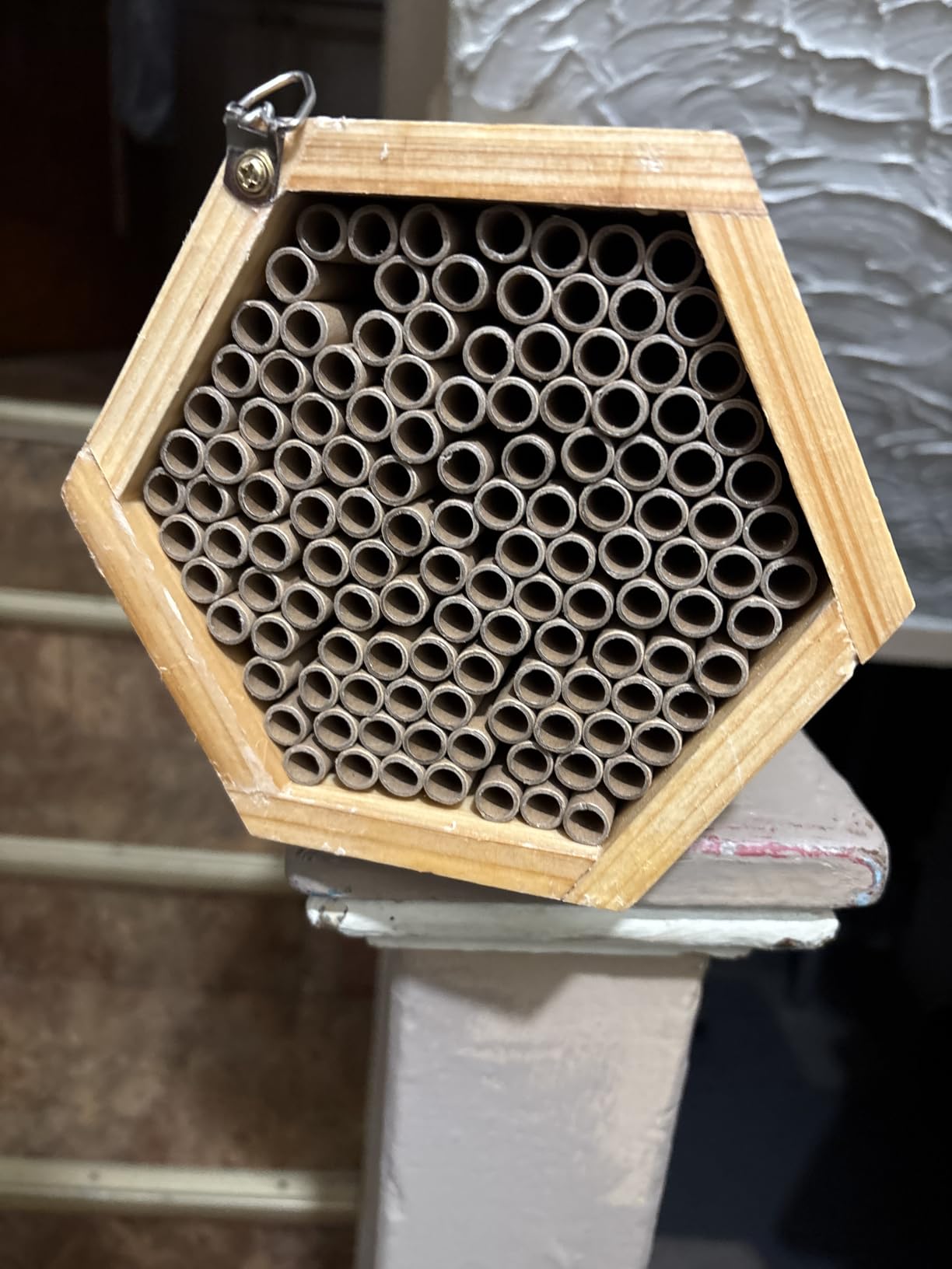 Mason Bee House - Handmade Natural Wooden Bee Hive Coated with Wax for Water-Proof and Long Service Life - Attracts Peaceful Bee Pollinators to Your Garden, Bee Houses for Garden customer photo 2