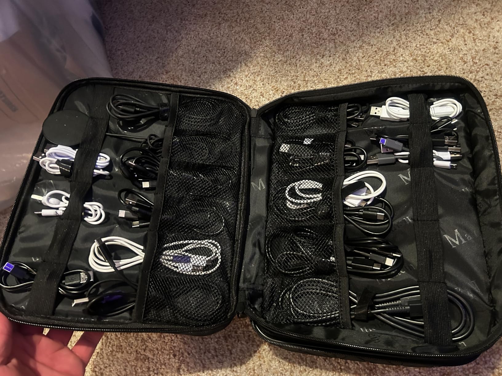 MATEIN Cable Organizer Bag, Travel Electronic Storage Cord Organizer Box - Tech Bag for Travel, Waterproof Charger Storage, Double Layer, Carrying Case for Cord, Shockproof, Portable, DJ Gifts, Black customer photo 1