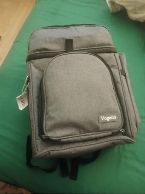 Vogano Picnic Backpack & Accessories - Insulated Picnic Set for 2 Person with Dual Compartments, Lightweight Blanket, Cutlery Set, for Newlyweds and Couples Gifts Grey customer photo 1