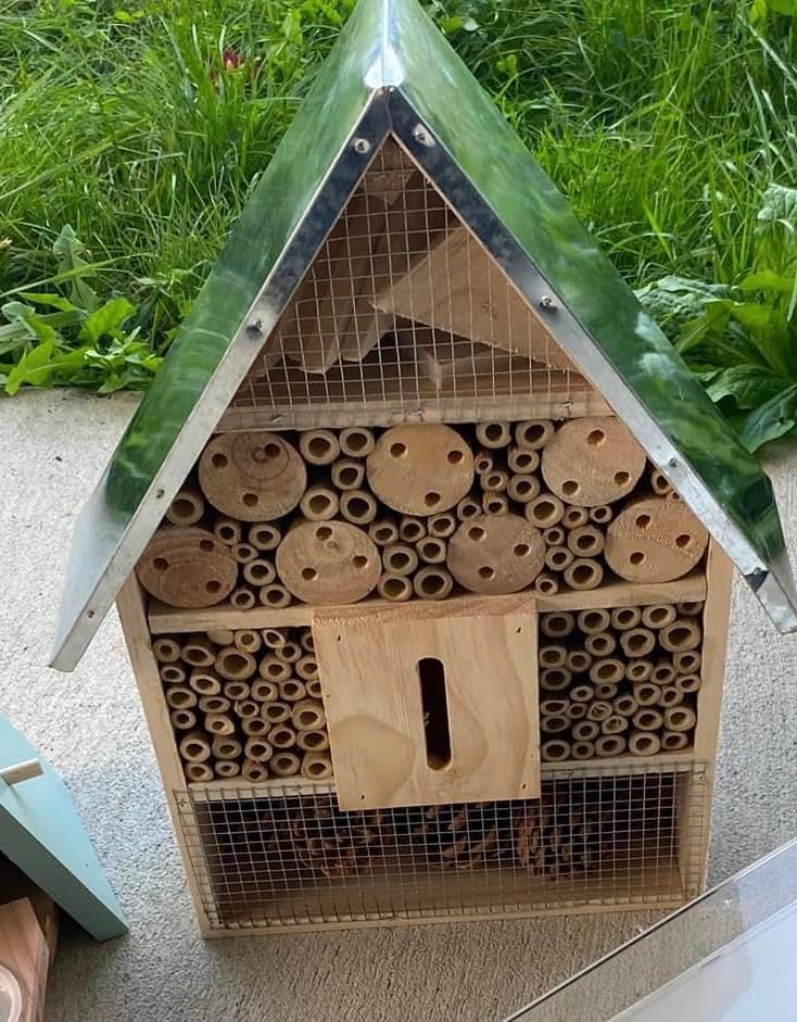 Wooden Mason Insect Bee Butterfly House,Insect Hotel,an Outdoor Hanging Bamboo Habitat for Bee Butterfly Ladybugs Live,Bee Box,Butterfly Habitat for Garden,9 x 15.7 x 2.5 Inch customer photo 2