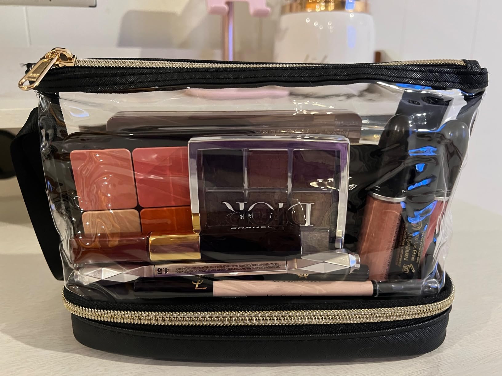 Clear Makeup Bag with Brushes Compartment Travel TSA Approved Toiletry Bag customer photo 2