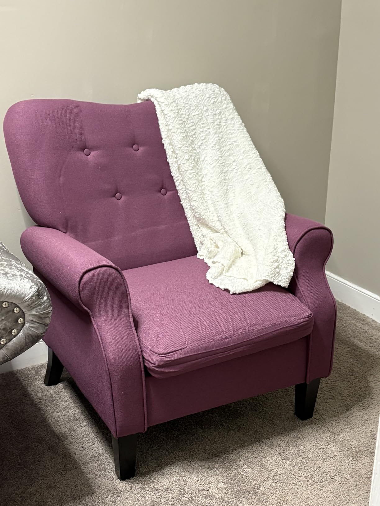 YOLENY Modern Accent Chair, High Back Armchair, Upholstered Fabric Button Single Sofa with Wooden Legs for Living Room, Bedroom, Blue Leaves customer photo 1