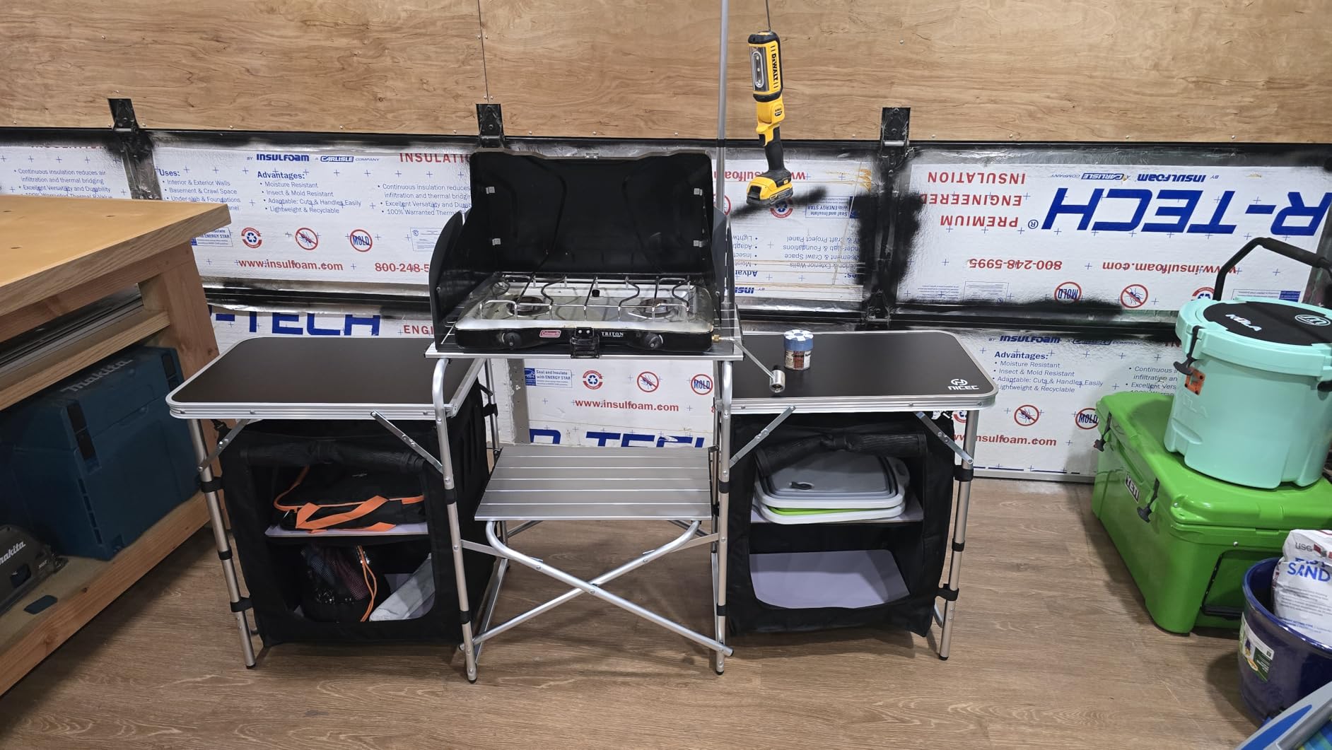Nice C Camping Kitchen Table, Folding Cook Table, Upgrade Light Stand and Windshield Cook Station & 3 Organizers, Carry Bag for Grill, Outdoor, Beach, BBQ, Picnic, Cooking (Silver) customer photo 1