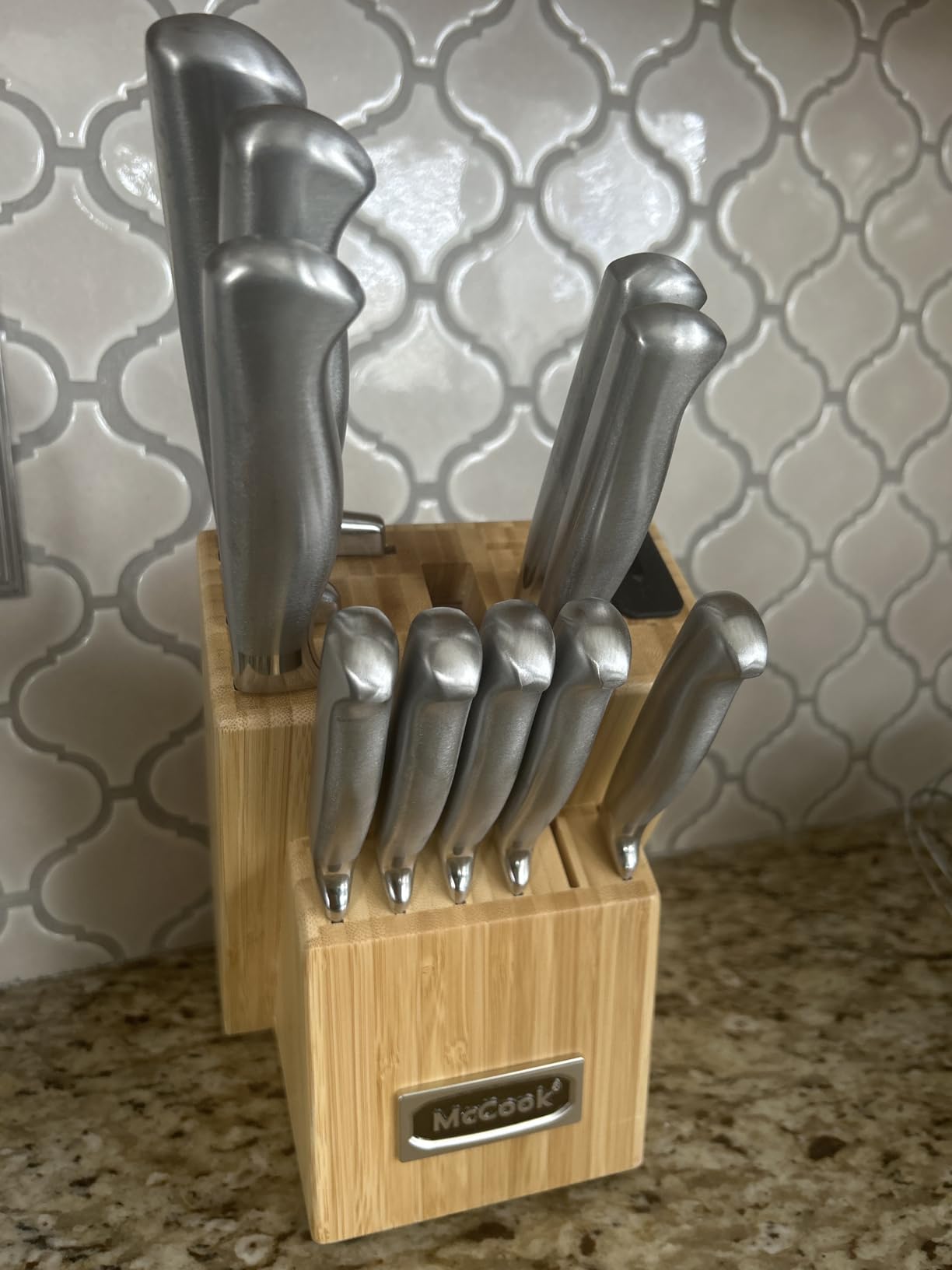 McCook Knife Set Kitchen Steel Knife Block Set w Built-in Sharpener | German Forged Stainless Steel, 15 PC, Razor Sharp, Non-Stick & Anti-Rust, Ergonomic Handle, Full Tang, Gift Box customer photo 2