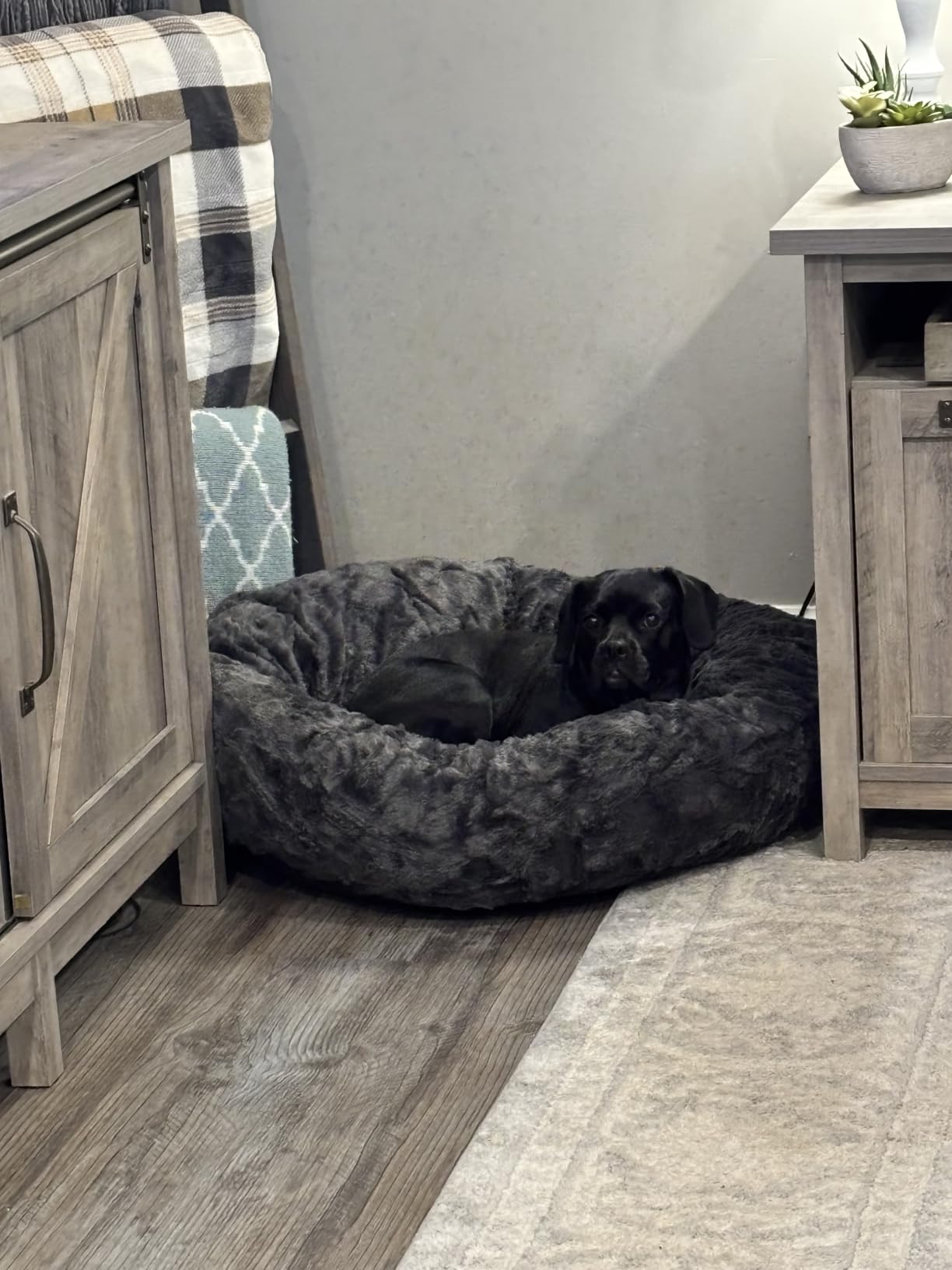 Best Friends by Sheri The Original Calming Donut Dog Bed for Medium Dogs up to 45 lbs, Lux Faux Fur, Mink Dark Gray, 30