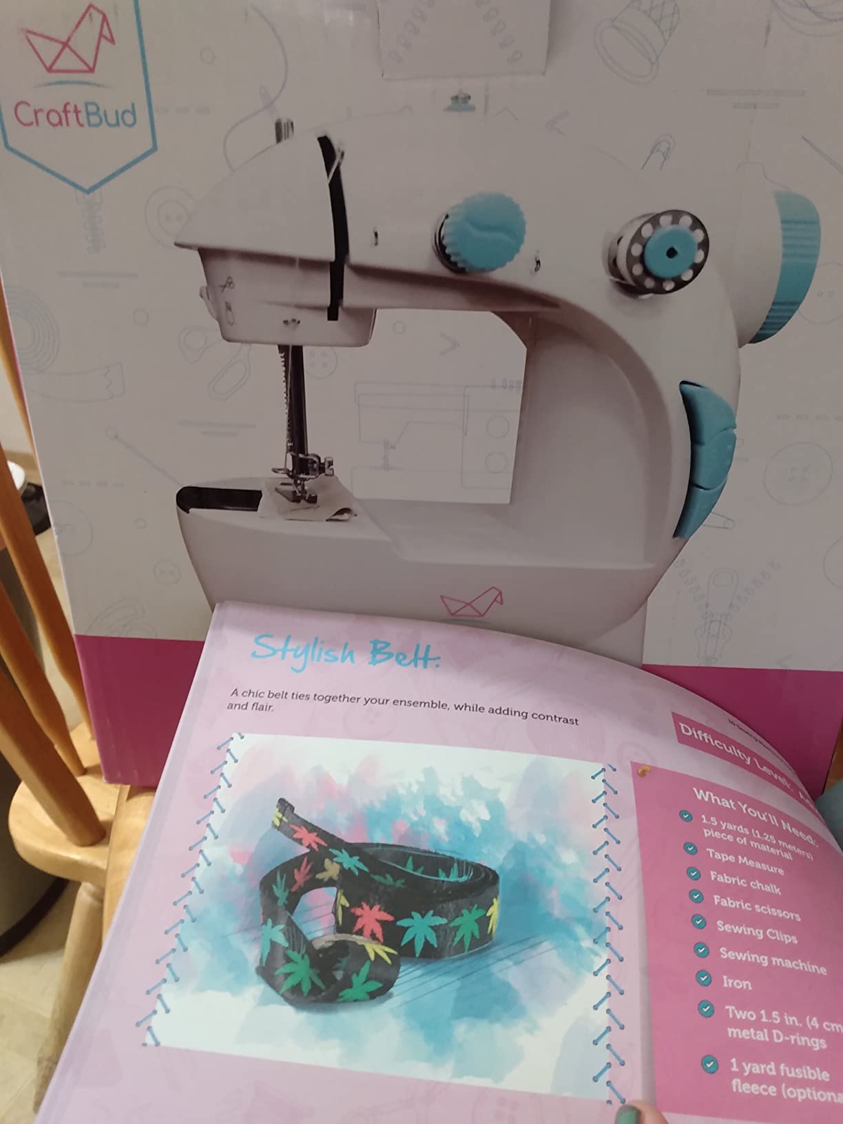 CraftBud Mini Sewing Machine for Beginners, Adults and Kids Sewing Machine | 122-Piece Sewing Kit Accessories, Portable, Dual Speed, Extension Table, Foot Pedal, Built-in Light, Guide Book & More, White customer photo 2