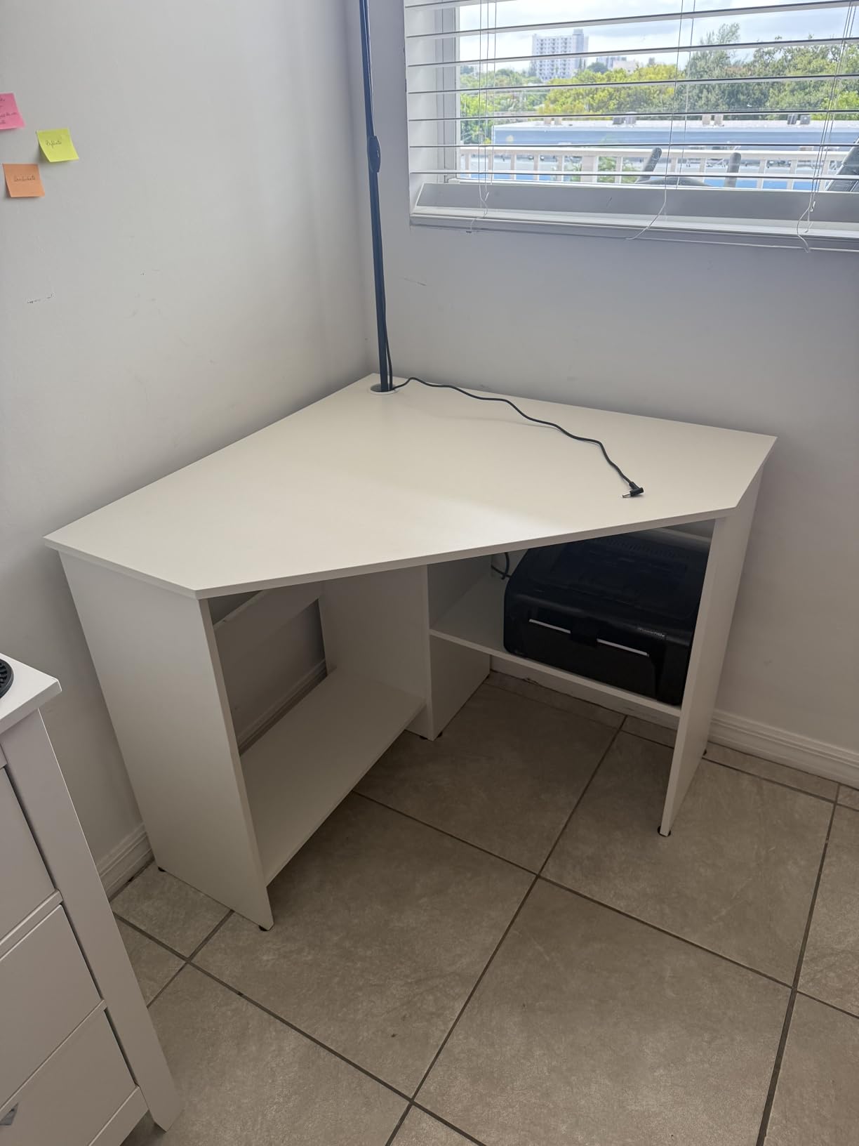 Tangkula White Corner Desk - 90 Degrees Triangle for Computer, Small Space, Bedroom, Makeup Vanity Desk with Storage Shelves & CPU Stand, Space Saving Writing Desk customer photo 1