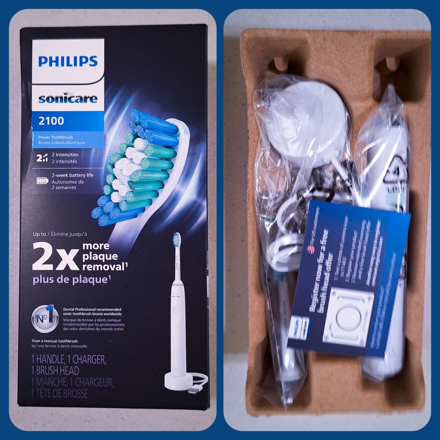 Philips Sonicare 2100 Rechargeable Electric Toothbrush, 1 Brush Head, White | 200% More Plaque Removal, 2 Brush Settings, 2-Minute Guided Timer, 14-Day Battery, HX3661/04 customer photo 1