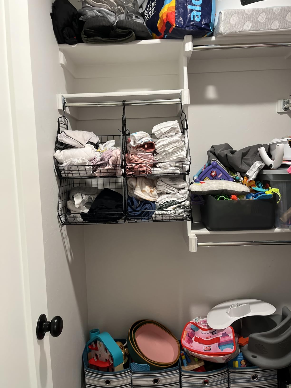 X-cosrack 5 Tier Closet Hanging Organizer - Clothes Hanging Shelves with 4 Hanging Hooks and 5 S Hooks, Wire Storage Basket Bins customer photo 2